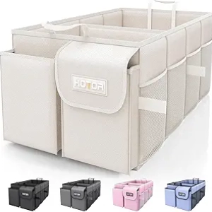 HOTOR Trunk Organizer - Foldable Car Storage for SUVs & Sedans with 2 Compartments