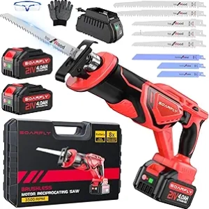 21V Cordless Reciprocating Saw Brushless Motor - 3500 SPM with 2 Batteries & 8 Blades