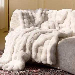 Ultra Soft Faux Fur Throw Blanket 50x60 - Luxury Plush Cozy Blanket for Couch & Bedroom