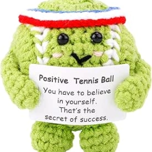 Cute Crocheted Positive Tennis Ball - Inspirational Knitted Toy with Motivational Card