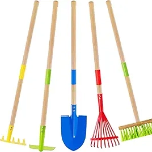 Theefun Kids Garden Tool Set - 5-Piece Toddler Gardening Tools with Wooden Handles