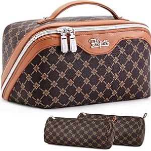 BOYATU 3-Piece Travel Makeup Bag Set - Large Cosmetic Organizer with Waterproof Vegan Leather