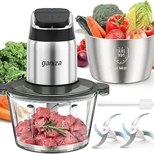 Ganiza 2-Speed Food Processor & Meat Grinder - 8 Cup Stainless Steel & Glass Bowls