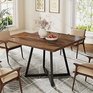 31.5" Square Dining Table for 2 - Industrial Rustic Design with Metal Base