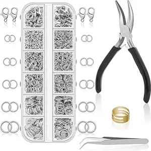 1200PCS Silver Jump Rings for Jewelry Making Kit with Pliers & Tools