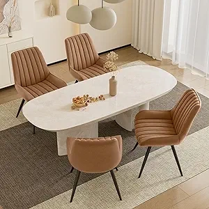 Mid Century Modern Dining Chairs Set of 4 - Ergonomic Brown Upholstered Kitchen Chairs