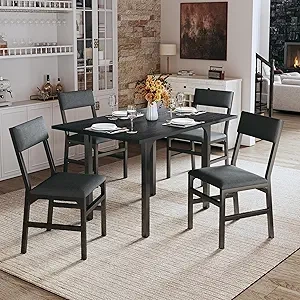 Extendable Dining Table Set for 4 with Cushioned Chairs - Space-Saving Kitchen Table