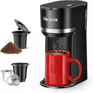 Mini Single Serve Coffee Maker - K-Cup & Ground Coffee, Fast Brew 6-12oz