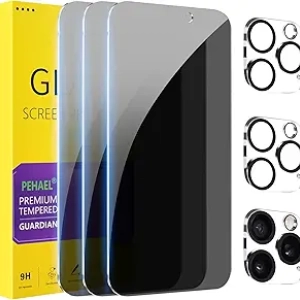 iPhone 16 Pro Max Privacy Screen Protector - 3+3 Pack with Camera Lens Protector & Anti-Spy Glass