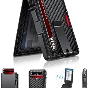 Men's RFID Blocking Minimalist Wallet with Pop-Up Card Ejection & Money Clip