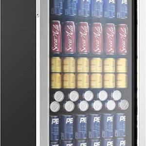EUHOMY 130 Can Beverage Refrigerator with Glass Door | Mini Fridge Cooler for Beer, Soda & Wine