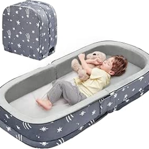 Portable Toddler Travel Bed | Foldable Kids Floor Bed with Memory Foam Mattress
