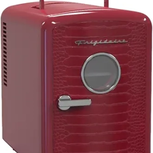 Frigidaire 9 Can Red Mini Fridge Cooler with Crocodile Finish - Portable 6L Electric Cooler