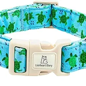 Blue Sea Turtles Dog Collar - Soft Cotton Adjustable Collar for Small Dogs
