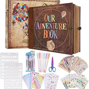 Our Adventure Book 146 Pages Scrapbook Album - 3D Embossed Leather Cover Travel Memory Journal