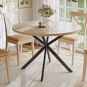 ChooChoo 47.2 Inch Round Dining Table - Natural Oak Farmhouse Kitchen Table for 4
