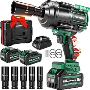 1500N.m Brushless Impact Wrench 1/2" - 1106 ft-lbs Cordless Driver with 2x 21V Battery