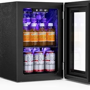 Antarctic Star 18L Mini Beverage Refrigerator - 24 Can Cooler with LED Light & Temperature Control