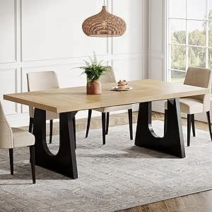 70.9" Rustic Dining Table for 6-8 People | Farmhouse Wood Kitchen Table with Black Legs