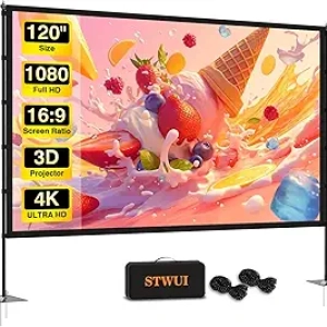 120 Inch Portable Projector Screen with Stand - 4K HD Outdoor Indoor Movie Screen