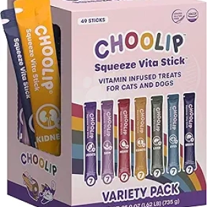 Choolip Squeeze Vita Stick Lickable Treats - 49-Count Variety Pack for Cats & Dogs