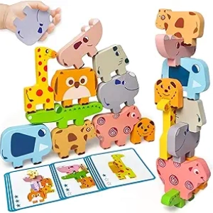 Montessori Wooden Stacking Toys for Toddlers 1-3 Years | Educational Animal Blocks