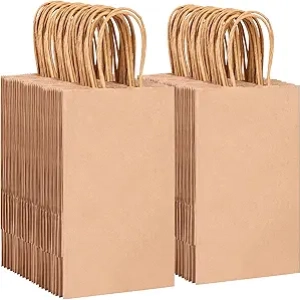 150pcs Brown Kraft Paper Gift Bags with Handles - 5.25x3.2x8in Bulk