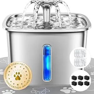 Award-Winning Stainless Steel Cat Water Fountain - 95oz Automatic Pet Waterer