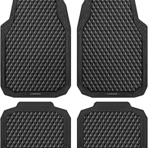 CAR PASS Black Rubber Car Mats - All-Weather Universal Fit Floor Mats for Sedan, SUV & Truck