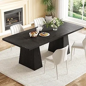 LITTLE TREE Dining Table for 6 - Modern Black Wooden Kitchen Table with Heavy Duty Legs