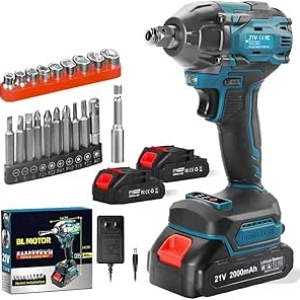 21V Cordless Impact Wrench with Brushless Motor & 2 Batteries - 300N.m Power Impact Driver
