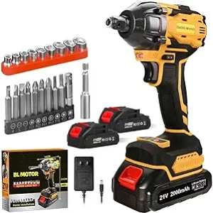 21V Cordless Impact Wrench - 300N.m Brushless Motor with 2 Batteries & 19 Accessories