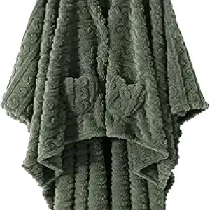 Wearable Blanket Poncho with Pockets - Cozy Sherpa Fleece Wrap for Adults