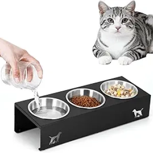 Elevated 15° Tilted Cat Bowls with Non-Slip Base & 3 Stainless Steel Dishes