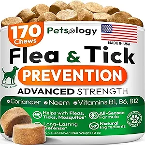 Natural Flea & Tick Prevention Pills for Dogs - 170 Chewables