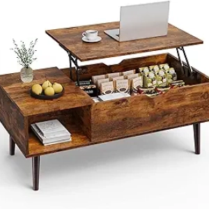 Lift Top Coffee Table with Hidden Storage - Adjustable Height Wood Center Table