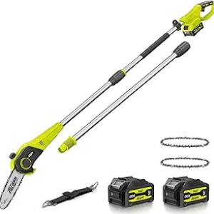 Alloyman 20V Cordless Pole Saw - 15ft Reach, 8-inch Blade with 2 Batteries