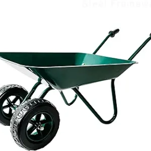 Metal Kids Wheelbarrow Hunter Green - Dual Wheel Garden Toy for Ages 3+