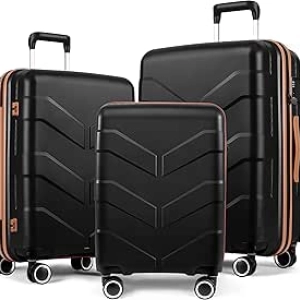 3 Piece Luggage Set with Spinner Wheels, TSA Lock & Expandable Hardside Suitcase