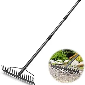 17-Tine Adjustable Garden Rake 5FT Heavy Duty Bow Rake for Leveling & Lawn Care
