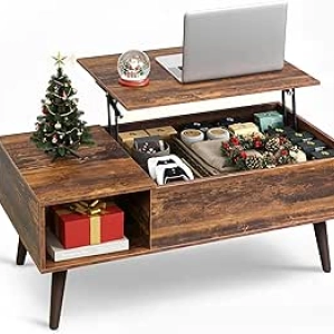 Lift Top Coffee Table with Hidden Storage - 39" Rustic Brown Modern Design