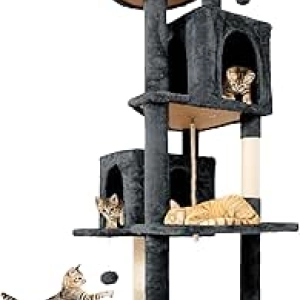 58.5" Large Cat Tree Tower - Multi-Level Indoor Cat Condo with Rotating Cave & Scratching Posts