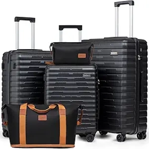 5 Piece Luggage Set with Spinner Wheels - Durable ABS Hard Shell Suitcases