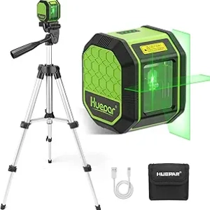 HUEPAR 100Ft Green Laser Level with Tripod - Self-Leveling Cross Line Laser for Home & Construction