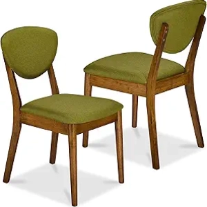 Mid-Century Modern Dining Chairs Set of 2 - Upholstered Armless with Cushions