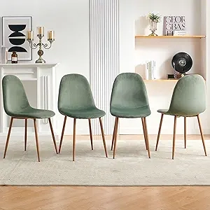 Modern Velvet Dining Chairs Set of 4 - Green Kitchen Chairs with Metal Legs