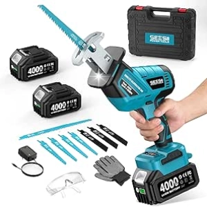 SEESII Cordless Reciprocating Saw - 3500 RPM Brushless Motor with 2 Batteries & 8 Blades