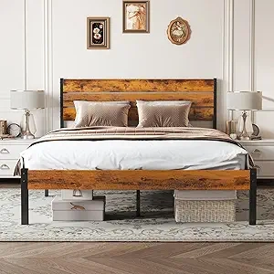 Sweetcrispy 800LBS Metal Full Size Bed Frame with Headboard & Under-Bed Storage