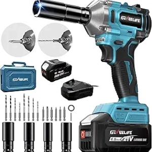450N.m Brushless Cordless Impact Wrench 1/2" - 21V 4.0Ah Battery & 6 Sockets