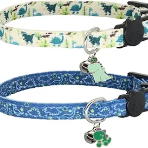 Cat Collar Breakaway 2 Pack - Cute Dinosaur Design with Bells for Kittens